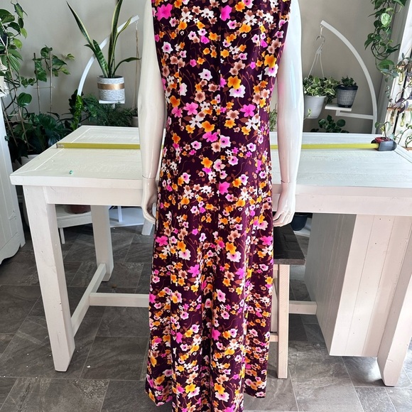 Handmade 1960s floral print, maroon,  pink orange brown, full size maxi dress - Picture 4 of 11